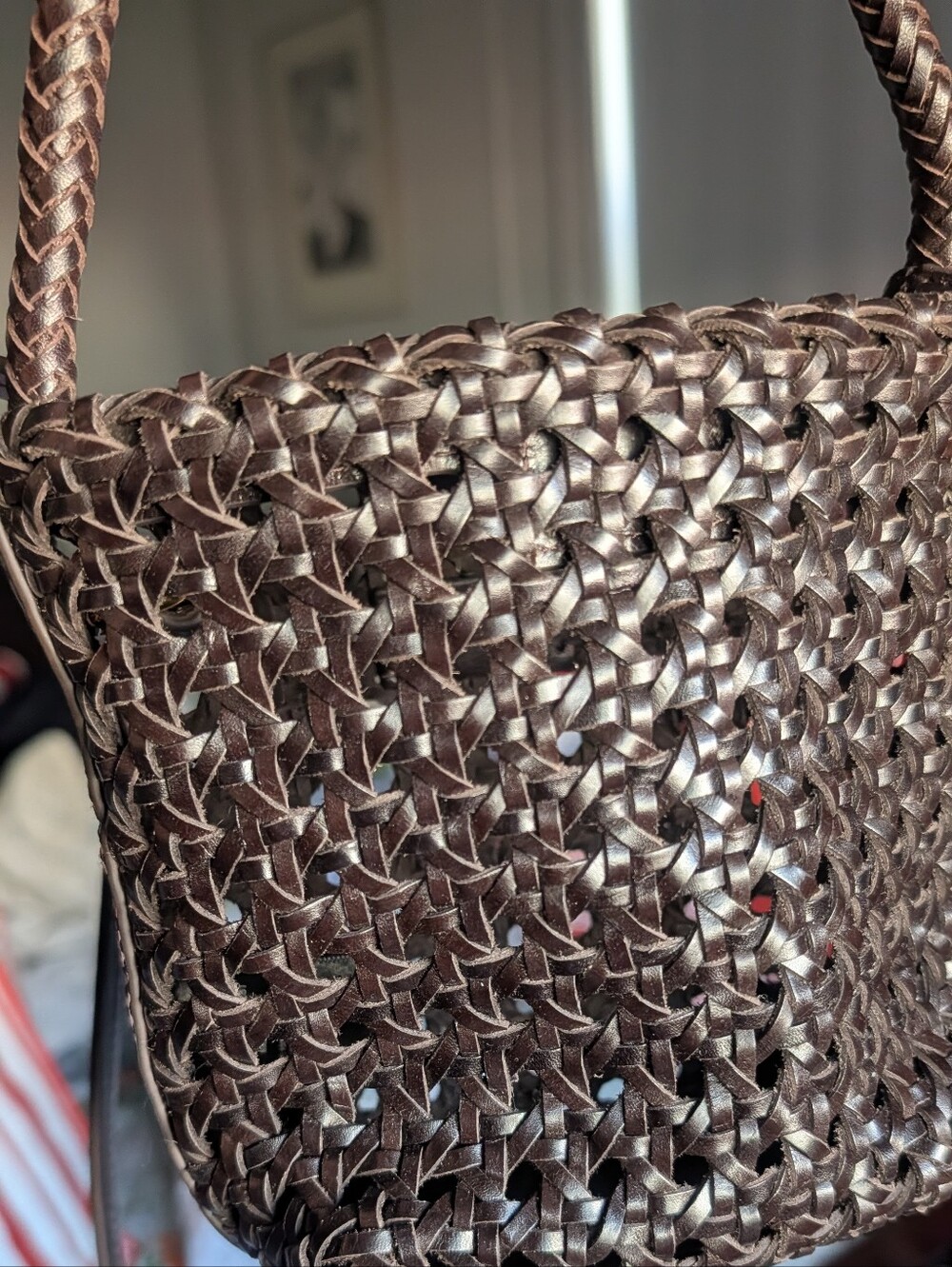 Madewell Woven Dark Brown Shoulder Basket Bag - Picture 4 of 8